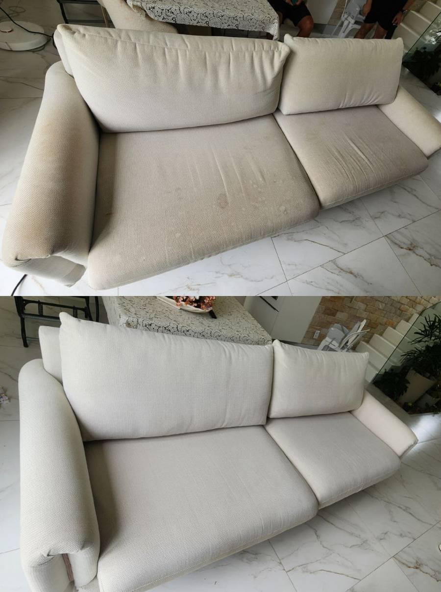 Sofá branco antes e depois